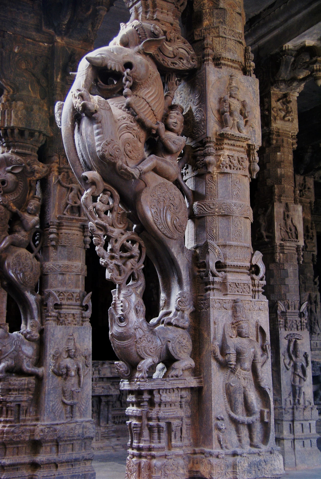 cavalier sculpté colonne du temple de Vellore