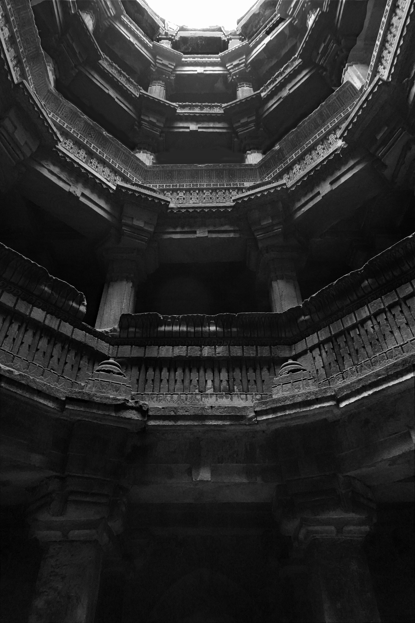 Mes voyages en Inde : ensemble des cinq galeries du puits, baori, Dada Hari Nivav Ahmedabad Gujarat